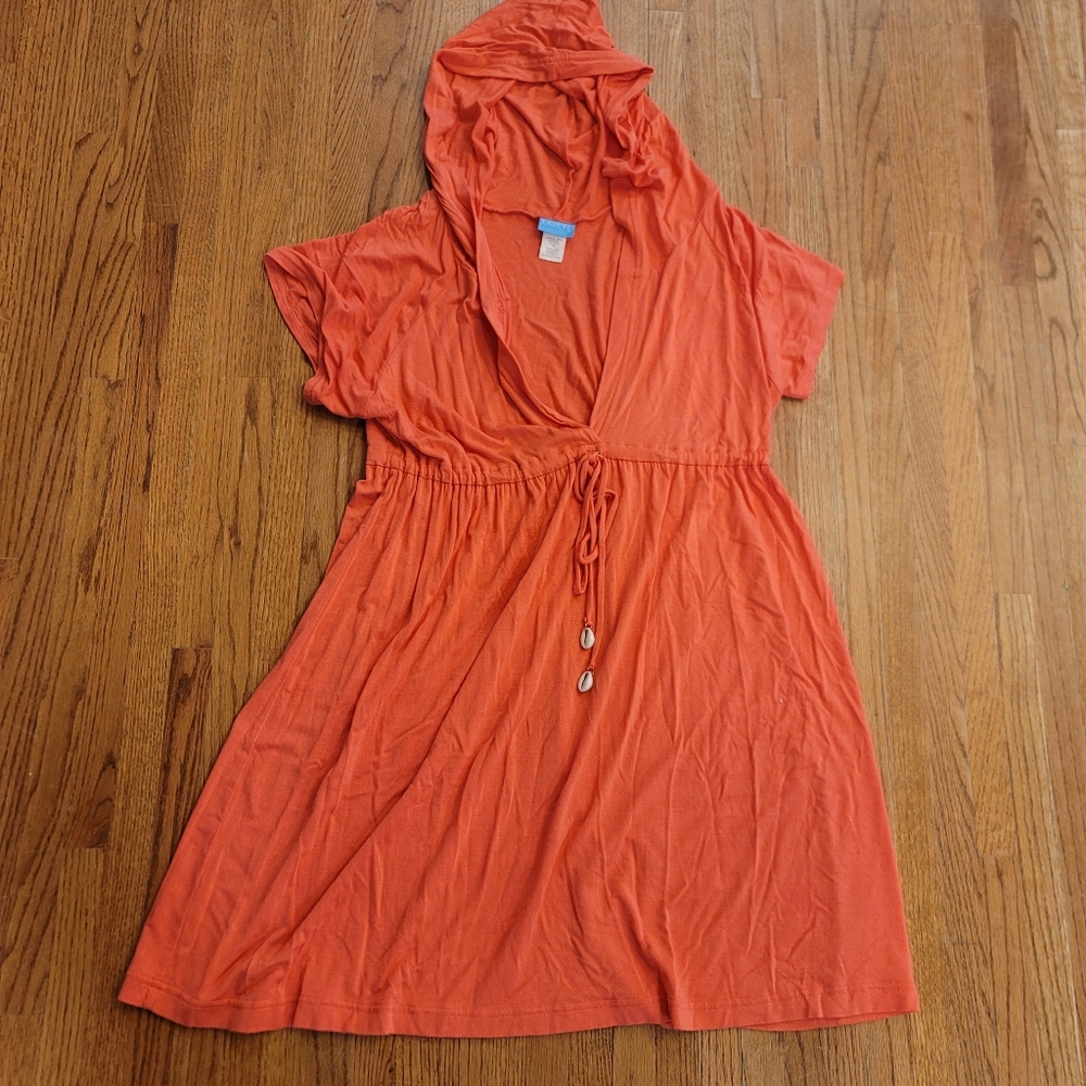 Dotti comfy coral pink stretchy drawstring hooded dress Size XL